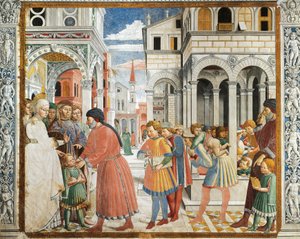 圣奥古斯丁被父母带到塔加斯特的文法老师那里，由Benozzo Gozzoli（1420-1497）创作，壁画，圣吉米尼亚诺的圣奥古斯丁教堂（联合国教科文组织世界遗产名录 作者 Benozzo di Les di Sandro Gozzoli