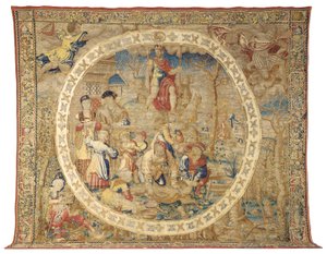 布鲁塞尔寓言挂毯，描绘“纪念章月份”的十二月，c.1525 作者 伯纳德·范·奥利