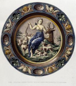 Diane (Artemis) chasseresse - Plat céramique, in "The work of Bernard Palissy" by C. Delange and C. Borneman, Paris