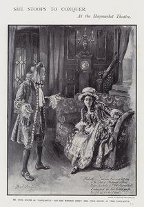 奥利弗·戈德史密斯 (Oliver Goldsmith) 的喜剧《她弯腰征服》在伦敦干草市场剧院的表演（石版画）