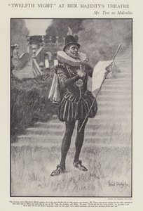 Herbert Beerbohm Tree 在伦敦女王陛下剧院的莎士比亚第十二夜制作中饰演 Malvolio（石版画）