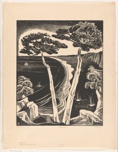 松树（退潮时的布雷顿湾）（实物上的原标题） 作者 Bernard Essers（艺术家签名）