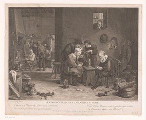 客栈内部与玩牌人物
Les Francs Maçons Flamands en Loge（物上标题） 作者 weduwe François Chéreau (I)