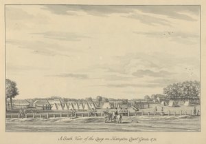 1731年至1733年汉普顿法院绿色营地的南视图（笔和黑色墨水在纸上洗涤） 作者 伯纳德三世镜头