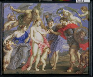 火星在彼得·保罗·鲁本斯（Peter Paul Rubens，1577-1640）绘画之后由密涅瓦（Minerva）带来的场合，由Ceres陪同（身体颜色和牙龈包裹在面板上）