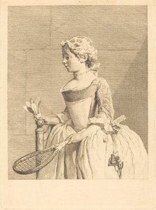 年轻的女孩在车轮下（Jeune fille a la raguette） 作者 Bernard Lepicie 模仿 Jean Simeon Chardin