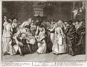 犹太教：葡萄牙犹太社区的割礼仪式 雕刻自 "Illustration de ceremonies et customs religieuses de tous les peuples du monde" by Bernard Picart (1723-1743) 1819 私人收藏 作者 伯纳德·皮卡特