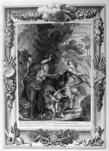 Orpheus，带领Eurydice走出地狱，回头看着她并永远失去她，1733年 作者 伯纳德·皮卡特