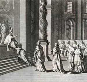 Solemn Inauguration of the Pontificate “” Adoration of the Pope on the Great Altar of St. Peter, Vatican”” (Papal Inauguration: Worshiping of the pope over the great altar of St Peter) Engraving from “” Illustration of religious ceremonies and customs of a 作者 伯纳德·皮卡特