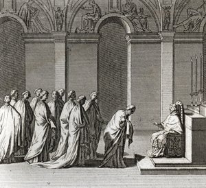 Solemn Inauguration of the Pontificate: “” The Adoration of the Pope in the Sistine Chapel”” (Papal Inauguration: Worshiping of the Pope in the Sistine Chapel) Engraving from “” Illustration of Ceremonies and Religious Customs of All Peoples of the World”” 作者 Bernard Picart