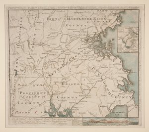 波士顿及周边地区地图，约 1775 年 作者 伯纳德·罗曼斯