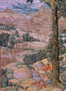 佛兰德挂毯基督的激情》系列。基督在橄榄山。制作者：Pieter de Pannemaeker，布鲁塞尔。漫画家巴伦德-凡-奥利。约 1518-1522 年。 作者 伯纳德·范·奥利