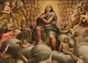 后殿，由 Bernardino Gatti 称为 Il Sojaro 的祭坛画，由 Giovanni Battista Trotti 完成，称为 IL Malosso，圣母升天 作者 贝尔纳迪诺·加蒂