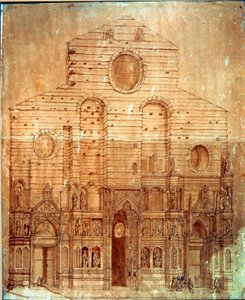 佛罗伦萨大教堂 (duomo) 的门面。 Bernardino Poccetti (Bernardino Barbatelli) (1548-1612) 用钢笔和血绘制。 101x58 厘米佛罗伦萨，Museo del 