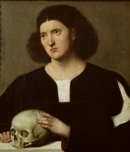 带骷髅头的年轻人肖像，约1510-1515年 作者 贝纳迪诺·利辛尼奥