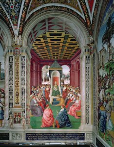 Aeneas Sylvius Piccolomini（1405-64 年）于 1447 年 2 月 7 日向教皇欧根纽四世（1383-1447 年）发表臣服宣言 作者 贝纳迪诺·贝托·平图里基奥