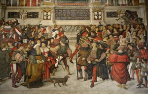 意大利 托斯卡纳 锡耶纳，大教堂 大教堂：庇护二世加冕 (1405-1464) 作者 Bernardino di Betto Pinturicchio