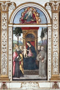 圣母与孩子和圣奥古斯丁、圣方济各和帕多瓦的圣安东尼 - Pinturicchio (Bernardino di Betto) 的壁画 (1454-1513) 1484-1492 罗马，圣玛丽亚德尔波波罗大教堂（圣玛丽亚德尔波波罗教堂），巴索教堂della Rovere 意大利
