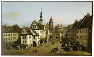 德语：Städtebild（皮尔纳的集市） 皮尔纳的集市 作者 贝尔纳多·贝洛托（Canaletto）