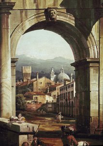 带门和墙的罗马随想曲，细节（布面油画 作者 贝尔纳多·贝洛托（Canaletto）