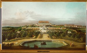 从花园看到的施洛斯霍夫城堡（布面油画） 作者 贝尔纳多·贝洛托（Canaletto）