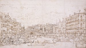 威尼斯大运河，与南部的里亚托桥， 作者 贝尔纳多·贝洛托（Canaletto）