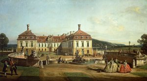 从花园一侧看 Schlosshof 皇家城堡 作者 贝尔纳多·贝洛托（Canaletto）