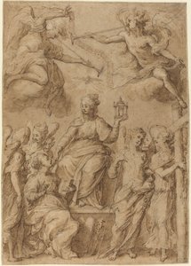 被手持受难工具的天使所包围的教会 作者 贝尔纳多·斯特罗兹（Bernardo Strozzi）
