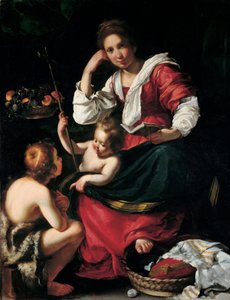 圣母子与圣婴约翰 作者 贝尔纳多·斯特罗兹（Bernardo Strozzi）