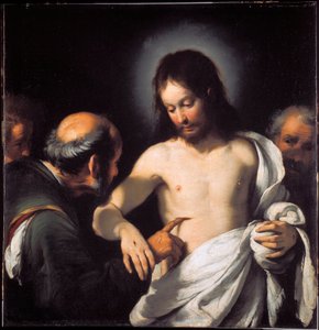 The Incredulite of St. Thomas 绘画 Bernardo Strozzi (1581-1644) Dim. 101 x 97.5 cm Genes, Musei di Strada Nuova（原 Palazzo Bianco） 作者 贝尔纳多·斯特罗兹（Bernardo Strozzi）
