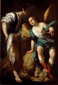 The Young Tobie and the Archangel Raphael (Tobie and the Angel) Painting by Bernardo Strozzi (1581-1644) 17th century Genes, private collection
