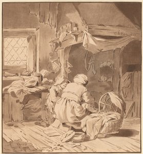 有两个女人的农舍内部，1772年，1787年出版。 作者 伯恩哈德·施洛德