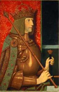 身穿盔甲、头戴王冠的马克西米利安一世皇帝（木板油画）