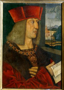 马克西米利安一世（1459-1519）的肖像 伯纳德-斯特里格尔（1460-1528）的绘画 15世纪。直径0,38 x 0,28米