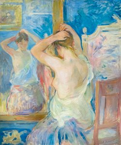 镜前，约 1890 年（布面油画） 作者 贝特·莫里索（Berthe Morisot）