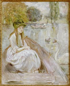 珍妮·福曼诺（Jeanne Fourmanoir）在湖边。 Berthe Morisot绘画 作者 贝特·莫里索（Berthe Morisot）