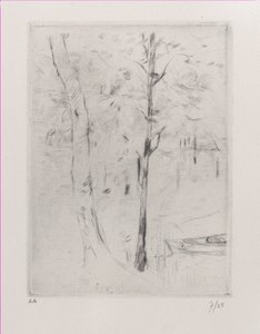 河边的风景树干，1888年。 作者 贝特·莫里索（Berthe Morisot）