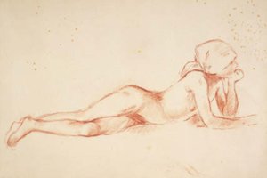 躺着的裸体年轻女孩，头上围着围巾 作者 贝特·莫里索（Berthe Morisot）