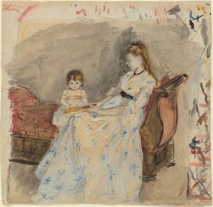 艺术家姐妹，爱玛，与她的女儿，珍妮，1872年（在纸上的石墨上） 作者 贝特·莫里索（Berthe Morisot）