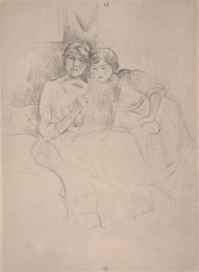 绘画课-伯特·莫里索特（Berthe Morisot）和她的女儿一起绘画，约1889-90年（干燥点） 作者 贝特·莫里索（Berthe Morisot）