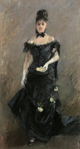 黑色或剧院之前的女人，1875年 作者 贝特·莫里索（Berthe Morisot）