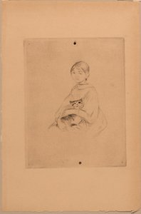 与猫在一起的少女，约 1888 年（蚀刻版画） 作者 贝特·莫里索（Berthe Morisot）