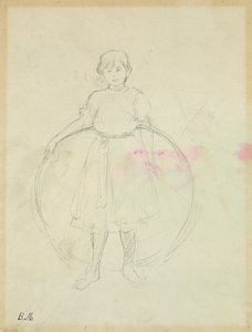 年轻女孩用箍，1888年（石墨在纸上） 作者 贝特·莫里索（Berthe Morisot）