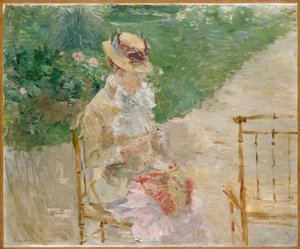 年轻女子编织，约1883年（布面油画） 作者 贝特·莫里索（Berthe Morisot）