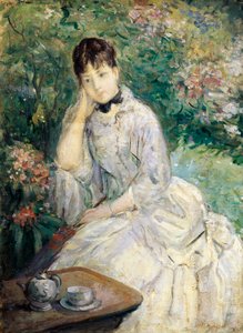 坐在沙发上的年轻女子（布面油画） 作者 贝特·莫里索（Berthe Morisot）