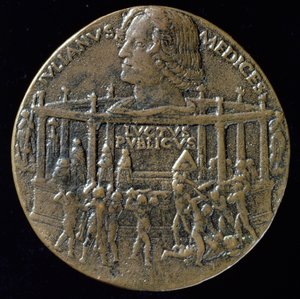 与Giuliano De&39;Medici（1453-1478）的负责人一起纪念1478年的Pazzi阴谋，反对（铜牌）（复古见119165）
