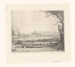 Canal with a large boat and a bridge (