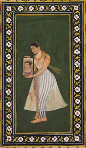 努尔·贾汉（Nur Jahan），手持贾汉吉尔皇帝的肖像c。 1627。 作者 比赞达斯