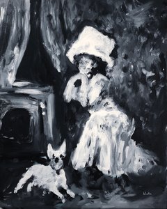 女士和狗的姿势，c.2019（布面丙烯） 作者 布莱克·蒙克