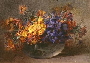 玻璃碗里的春花（水彩画） 作者 布兰奇·奥丁（Blanche Odin）